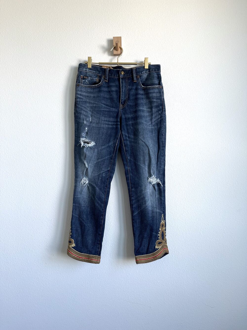 Polo Ralph Lauren The Waverly Straight Crop Distressed Embroidered Jeans